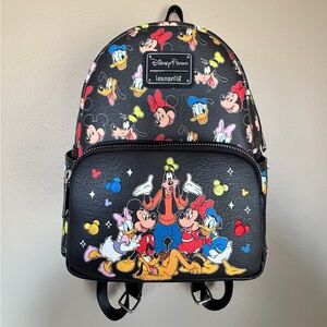 Disney Loungefly Mini Backpack - Black with Colorful Characters